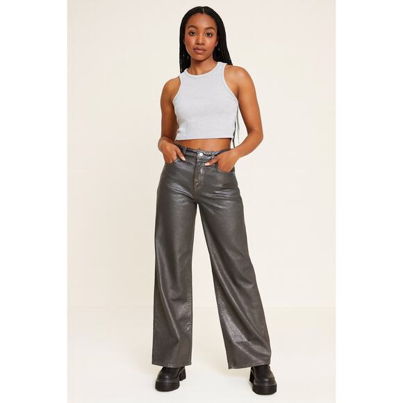 wild fable Denim - Wild Fable Metallic Gray Baggy Jeans Womens Size 4 NWT 31.5 Inseam